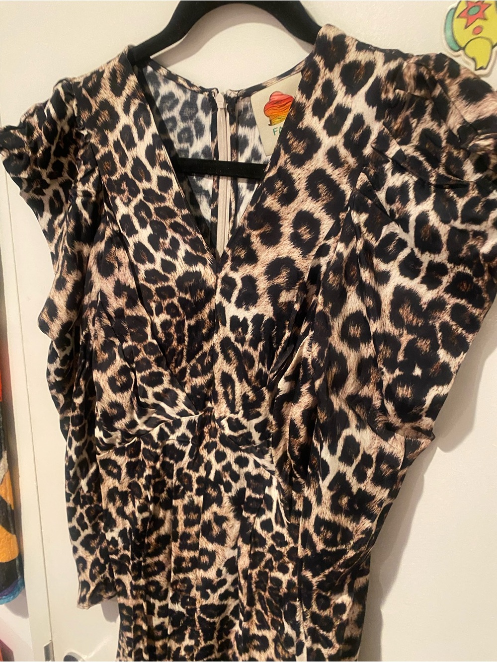 FARM Rio Leopard Print Ruched Ruffle Midi Dress NWT XS - Picture 4 of 11